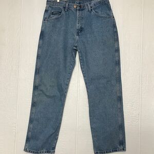 Wrangler Blue Denim Light Wash Five Pocket Straight Leg Regular Fit Jeans 34